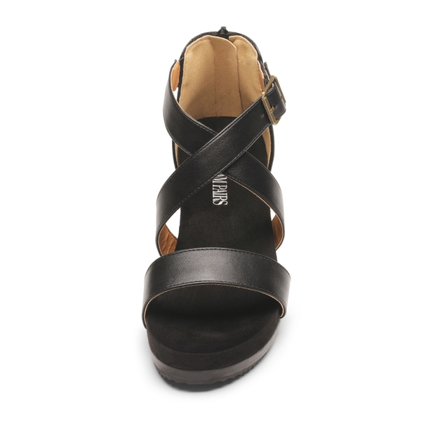 Ankle Strap Open-Toe Platform Wedge Sandals - BLACK PU - 2